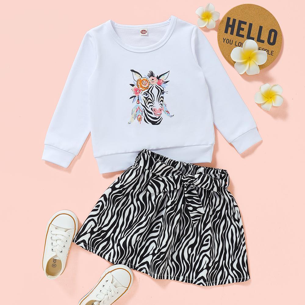 Girls Zebra Long Sleeve Top & Skirt Trendy Kids Wholesale Clothing - PrettyKid