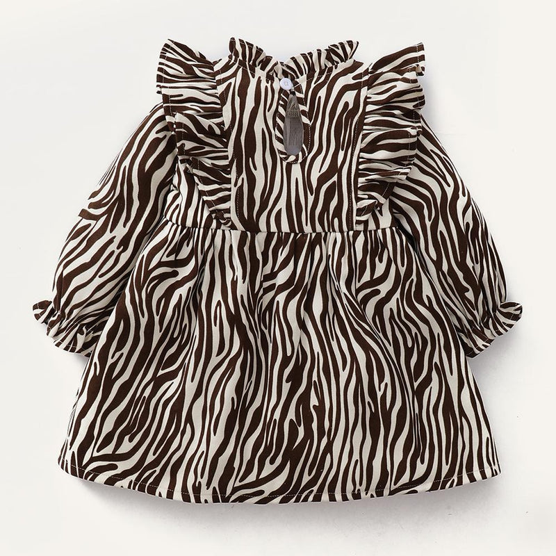 Baby Girls Zebra Printed Long Sleeve Dress Wholesale Baby Dresses - PrettyKid