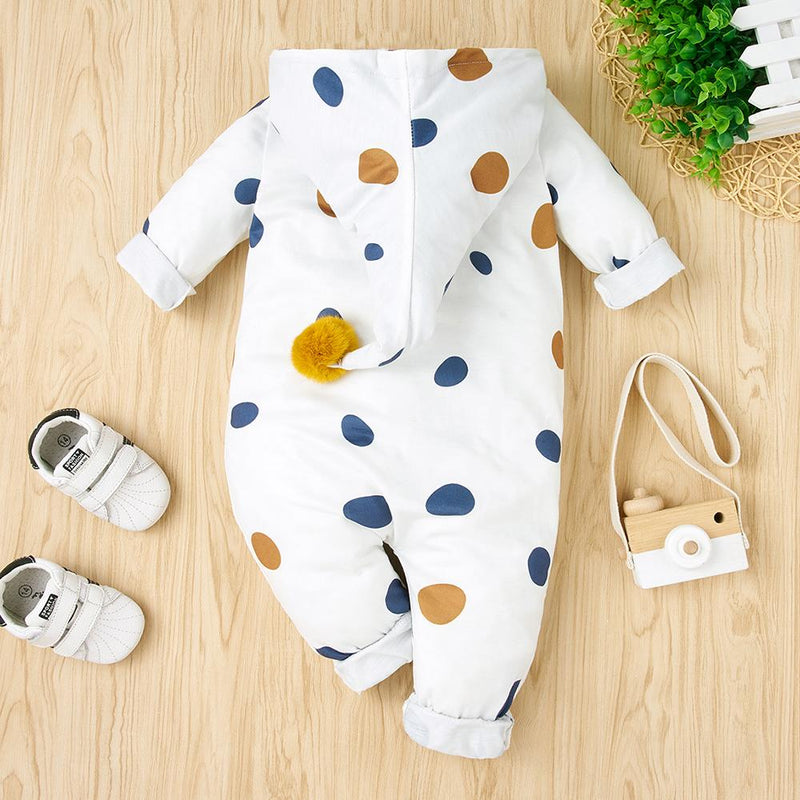 Baby Unisex Zipper Cardigan Polka Dot Hooded Romper Baby Wholesale - PrettyKid