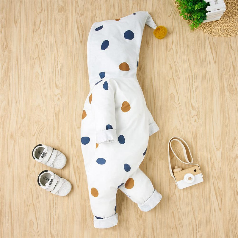 Baby Unisex Zipper Cardigan Polka Dot Hooded Romper Baby Wholesale - PrettyKid