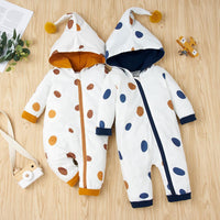 Baby Unisex Zipper Cardigan Polka Dot Hooded Romper Baby Wholesale - PrettyKid