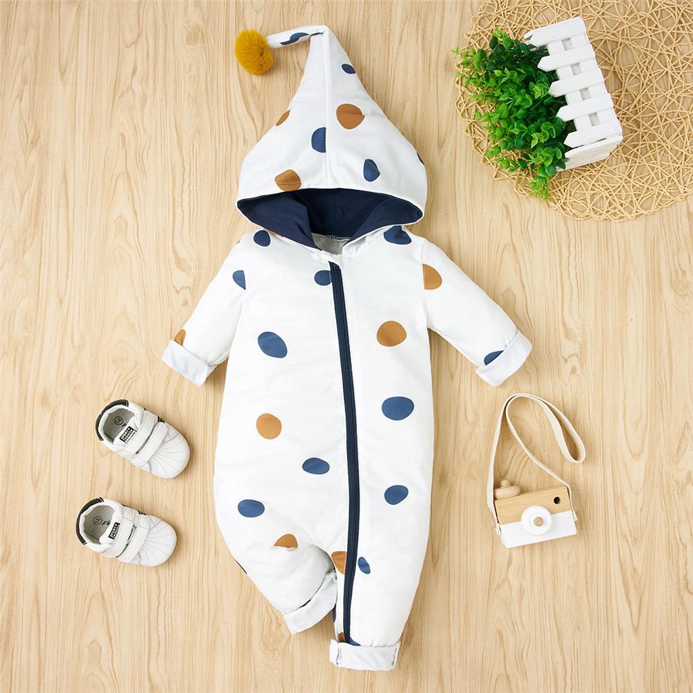 Baby Unisex Zipper Cardigan Polka Dot Hooded Romper Baby Wholesale - PrettyKid