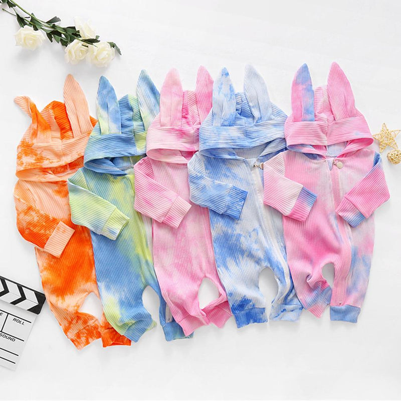 Baby Unisex Zipper Hooded Tie Dye Romper Cheap Boutique Baby Clothing - PrettyKid