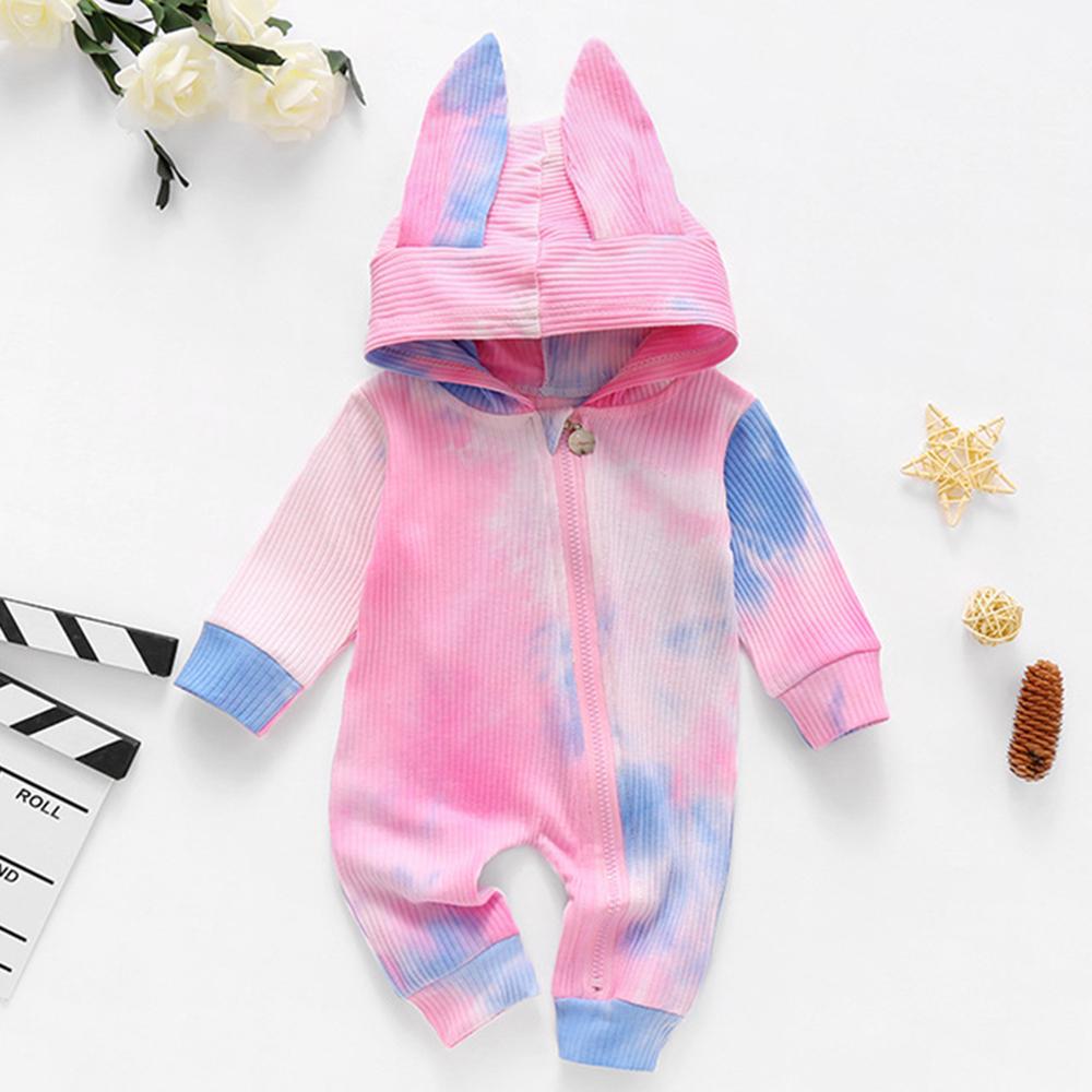 Baby Unisex Zipper Hooded Tie Dye Romper Cheap Boutique Baby Clothing - PrettyKid