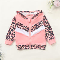 Girls Zipper Leopard Color Blocking Hooded Long Sleeve Jacket Wholesale Girls - PrettyKid