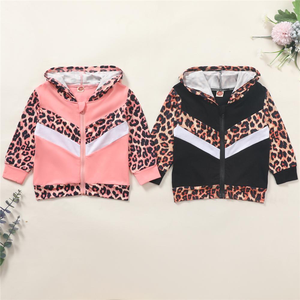 Girls Zipper Leopard Color Blocking Hooded Long Sleeve Jacket Wholesale Girls - PrettyKid