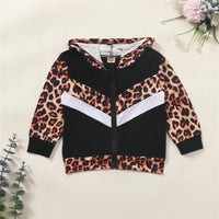 Girls Zipper Leopard Color Blocking Hooded Long Sleeve Jacket Wholesale Girls - PrettyKid