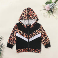 Girls Zipper Leopard Color Blocking Hooded Long Sleeve Jacket Wholesale Girls - PrettyKid