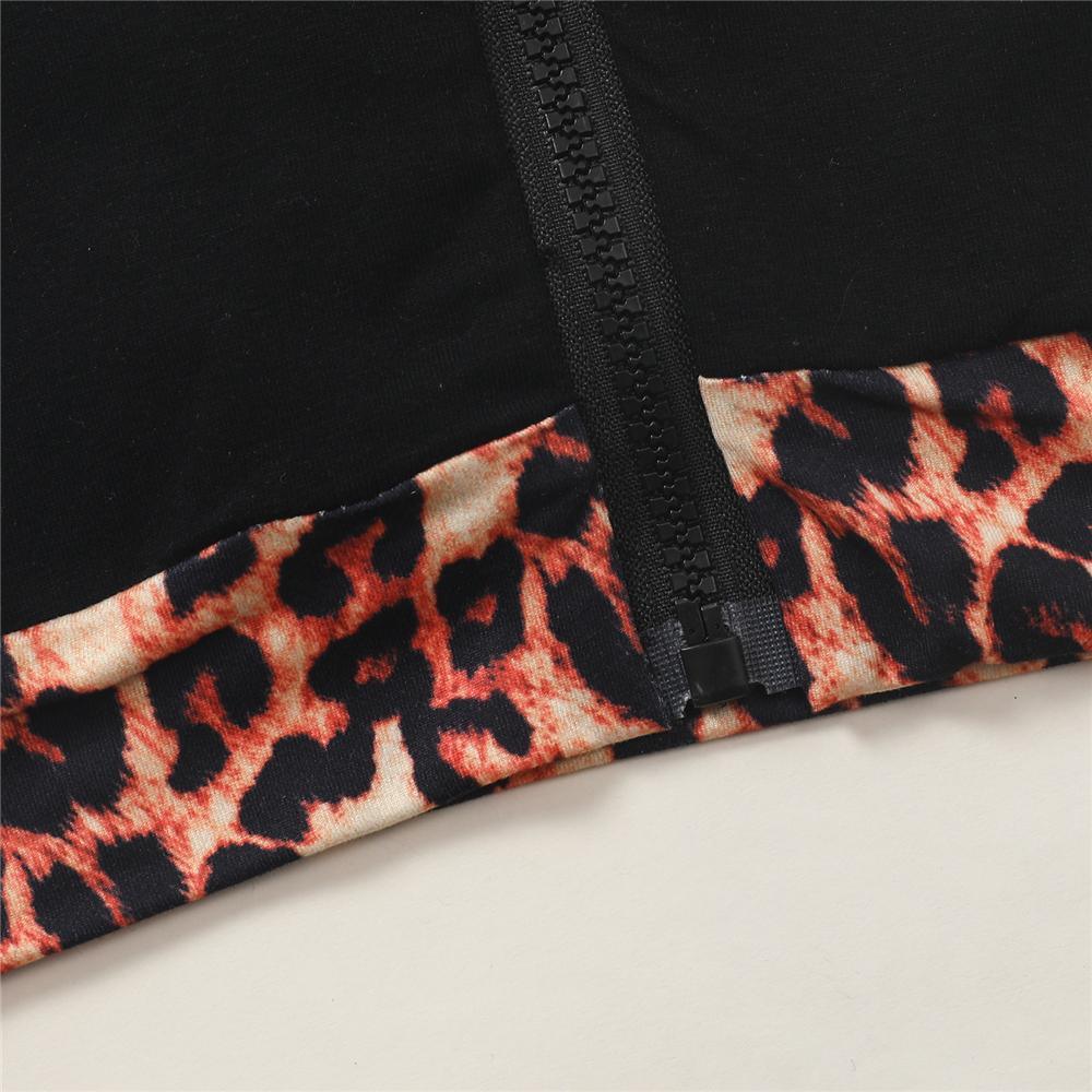 Girls Zipper Leopard Color Blocking Hooded Long Sleeve Jacket Wholesale Girls - PrettyKid