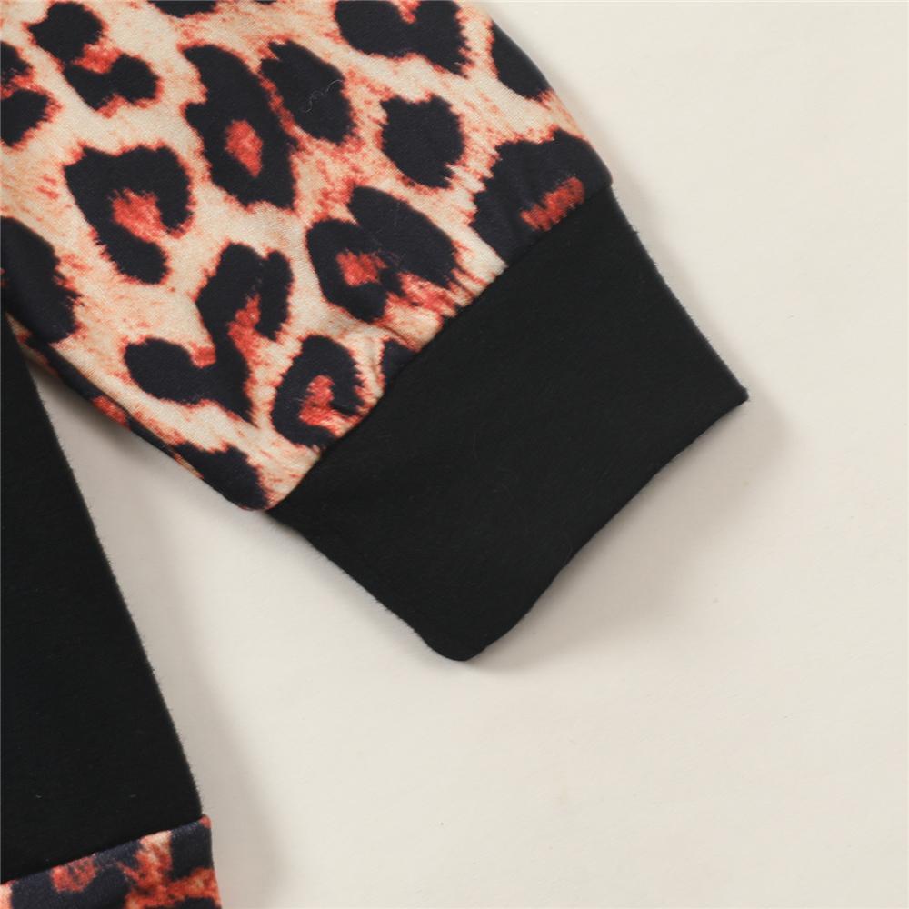 Girls Zipper Leopard Color Blocking Hooded Long Sleeve Jacket Wholesale Girls - PrettyKid