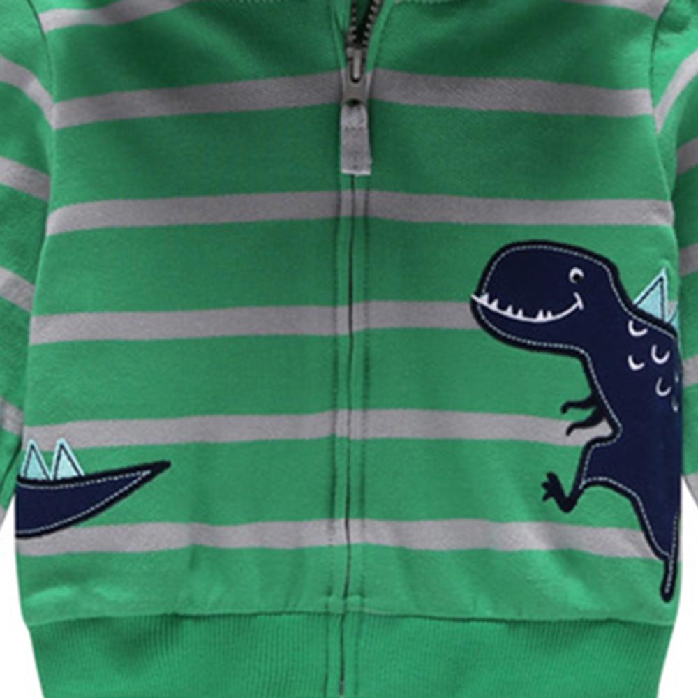 Boys Zipper Striped Dino Long Sleeve Jacket - PrettyKid