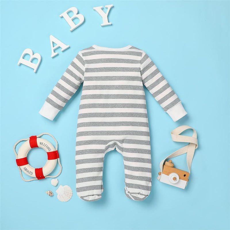 Baby Zipper Striped Long Sleeve Romper Baby Clothing Cheap Wholesale - PrettyKid