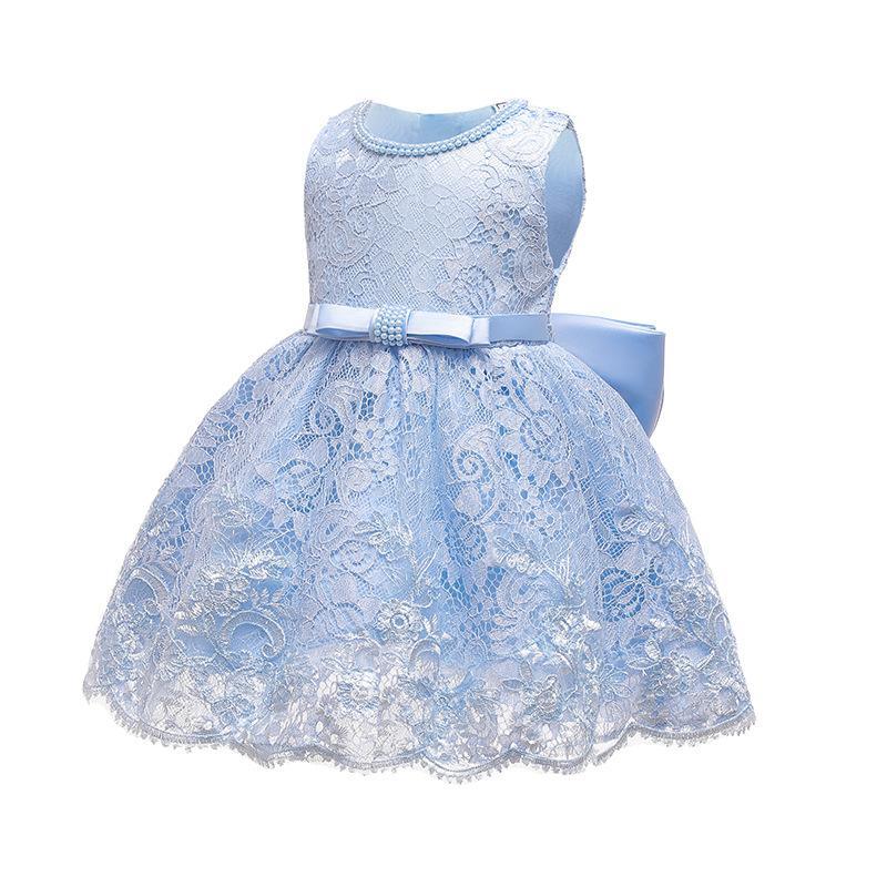 Toddler Girl Bow Decor Lace Braided Print Sleeveless Formal Dress - PrettyKid