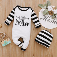 Striped Letter Print Long-sleeved Jumpsuit with Hat - PrettyKid