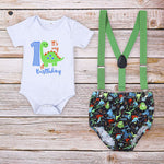 6-24M Baby Girls Birthday Dinosaur Print Bodysuit & Suspender Briefs Wholesale Baby Clothes - PrettyKid