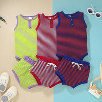 Baby Boy Sleeveless Striped Bodysuit & Shorts - PrettyKid