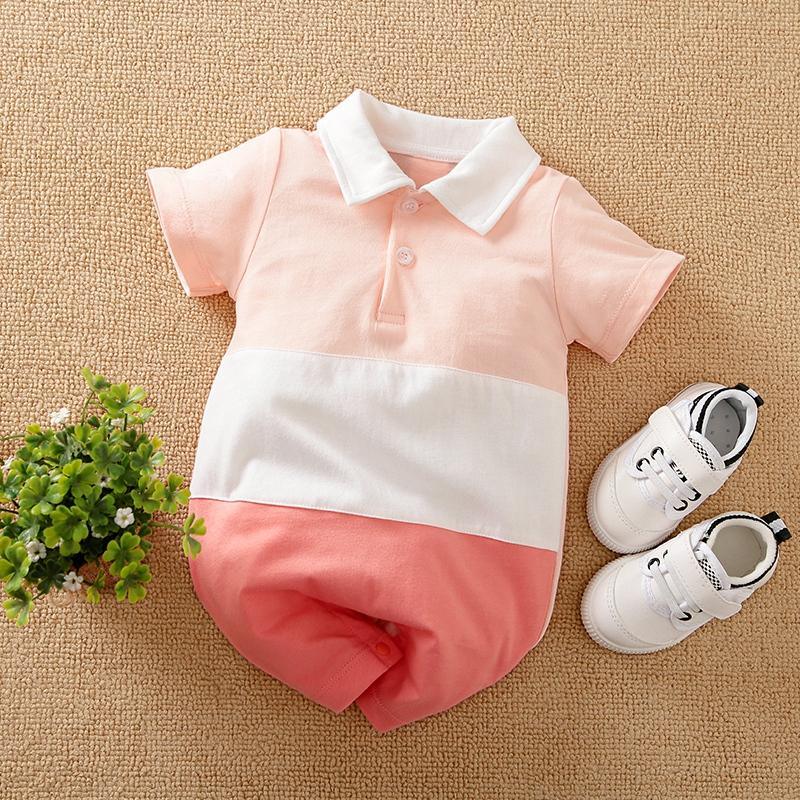 Baby Unisex Color-block Pattern Summer Jumpsuit - PrettyKid