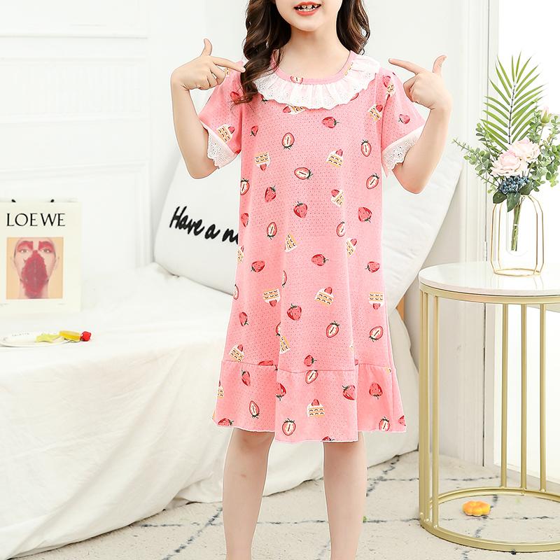 Girl Cartoon & Lace Pattern Summer Pajamas Dress Children's Clothing - PrettyKid