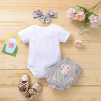 organic kids clothes wholesale Baby Girl Rabbit Pattern Top & Floral Print Shorts & Headband - PrettyKid