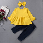 18months-6years Toddler Girl 3-Piece Set Long-Sleeved Tops & Ripped Denim Trousers & Hair Accessories Wholesale Little Girl Clothing - PrettyKid
