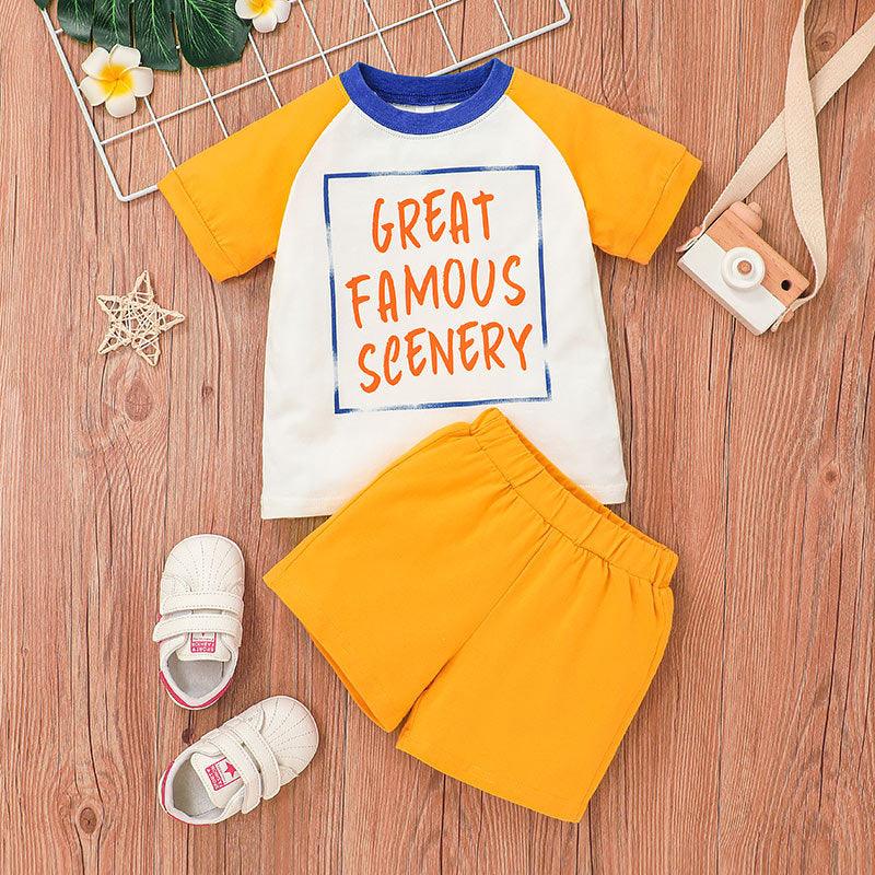 9M-4Y Toddler Boys Sets Letter Print Raglan Sleeves T-Shirts & Shorts Wholesale Boy Boutique Clothes - PrettyKid