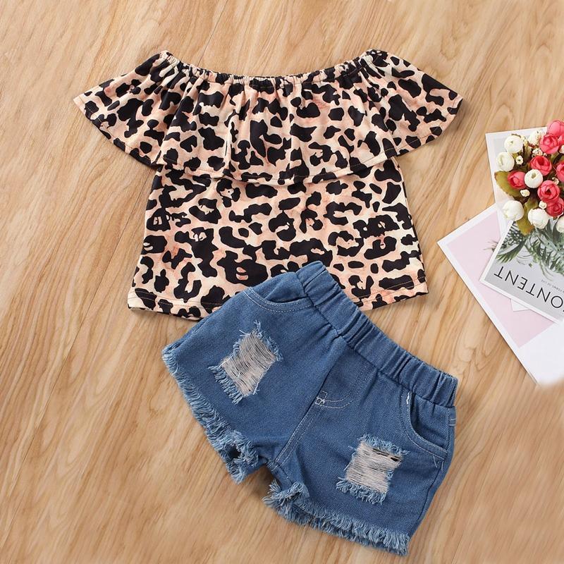 2-piece Leopard Pattern Dress & Short Jeans for Toddler Girl Wholesale children's clothing - PrettyKid