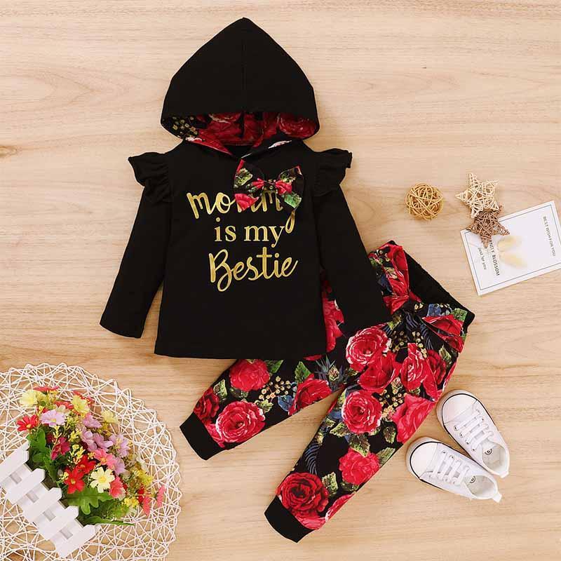 2-piece Letter Pattern Hoodie & Pants for Toddler Girl - PrettyKid