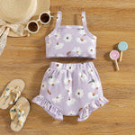 3-18M Ribbed Sling Floral Crop Top Shorts Baby Girl Outfit Sets Wholesale Baby Clothes - PrettyKid