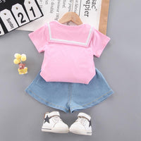 Toddler Girl Letter T-shirt & Solid Color Shorts Wholesale Children's Clothing - PrettyKid