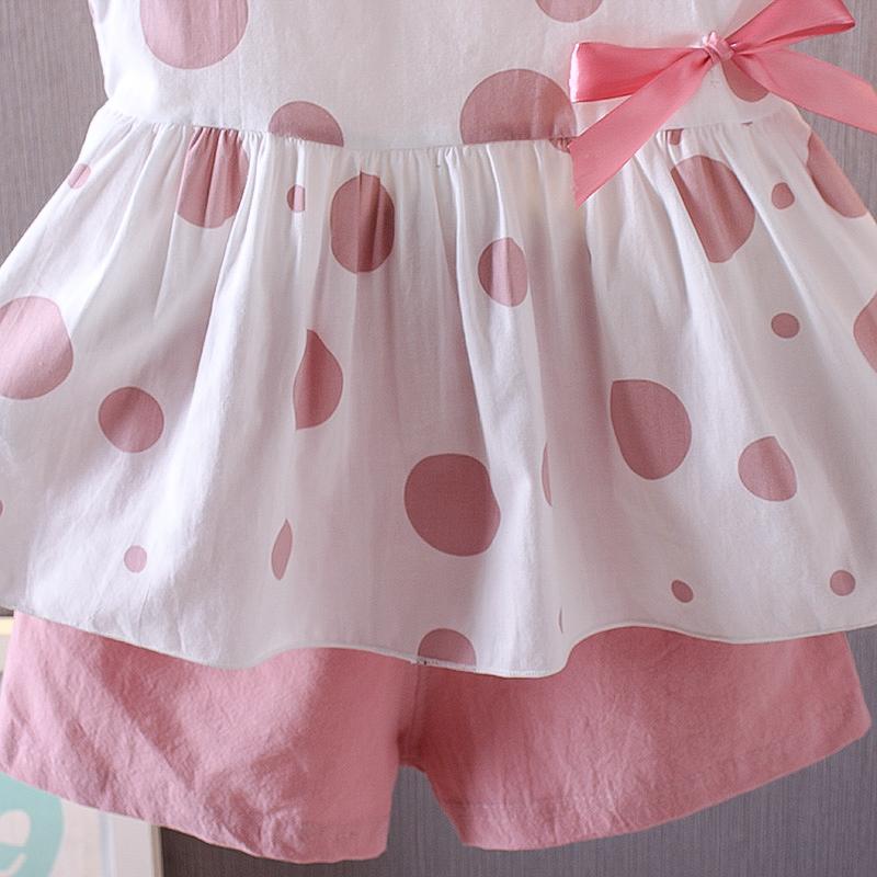 Toddler Girl Polka Dot Bow Decor Sleeveless Top & Shorts - PrettyKid