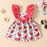 9M-4Y Little Girls Avocado Watermelon Print Ruffle Trim Dresses Wholesale Girls Fashion Clothes - PrettyKid