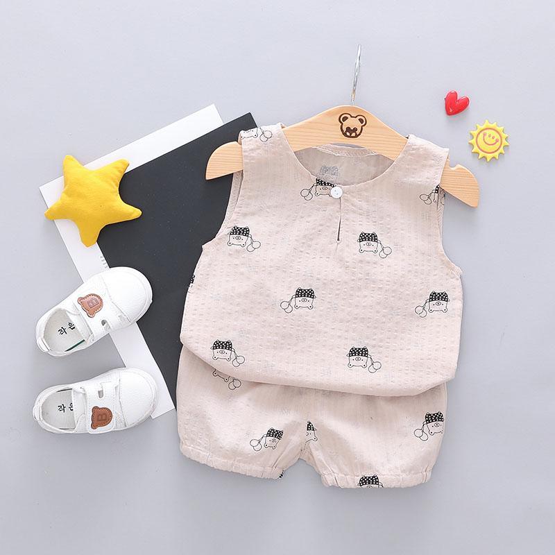 Grow Boy Lovely Bear Ribbed Short Suit - PrettyKid