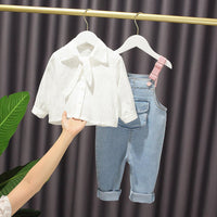 9months-5years Toddler Girl Sets Shirt & Wings Denim Suspenders Jeans Toddler Girl Spring Clothes - PrettyKid