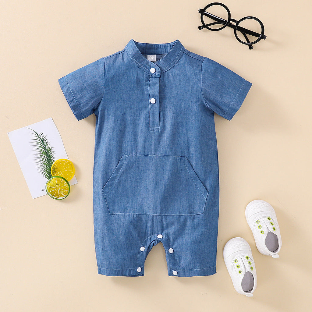Baby Unisex Romper Summer Short Sleeve Solid Wholesale Baby Clothes - PrettyKid