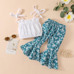 9months-4years Toddler Girl Sets Children's Clothing Summer Girls Crop Top & Floral Print Flared Pants Suit - PrettyKid