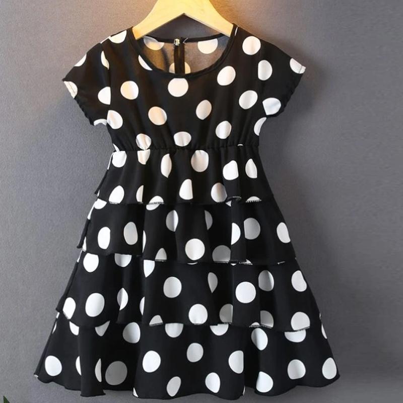 Toddler Girl Black Wave Point Dress Children's Clothing - PrettyKid