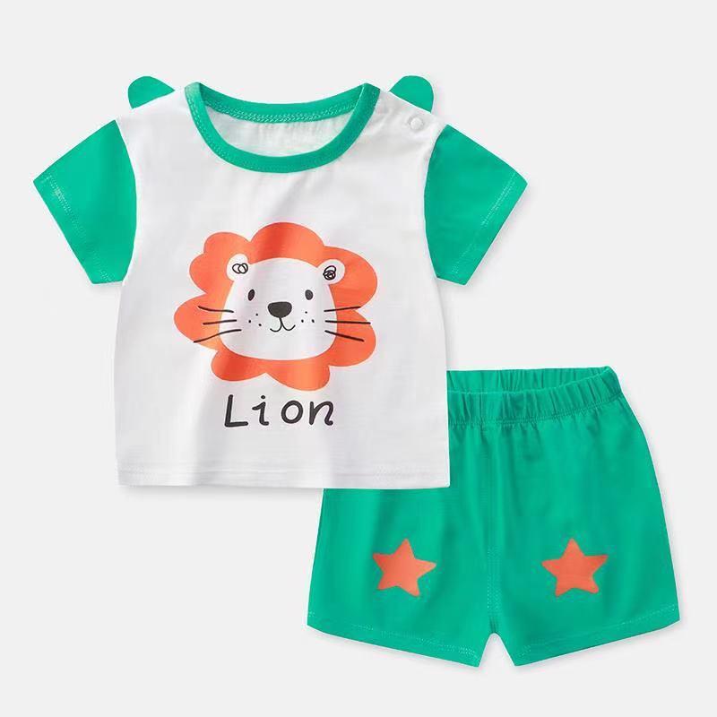 Toddler Boy Cartoon Lion Pattern Pajama Top & Shorts - PrettyKid