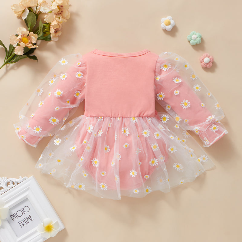 Baby Girls Daisy Printed Lace Dress Baby Girl Wholesale Clothing - PrettyKid