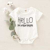 Hello Letter Printed Short-sleeved Round Neck Romper for Baby - PrettyKid