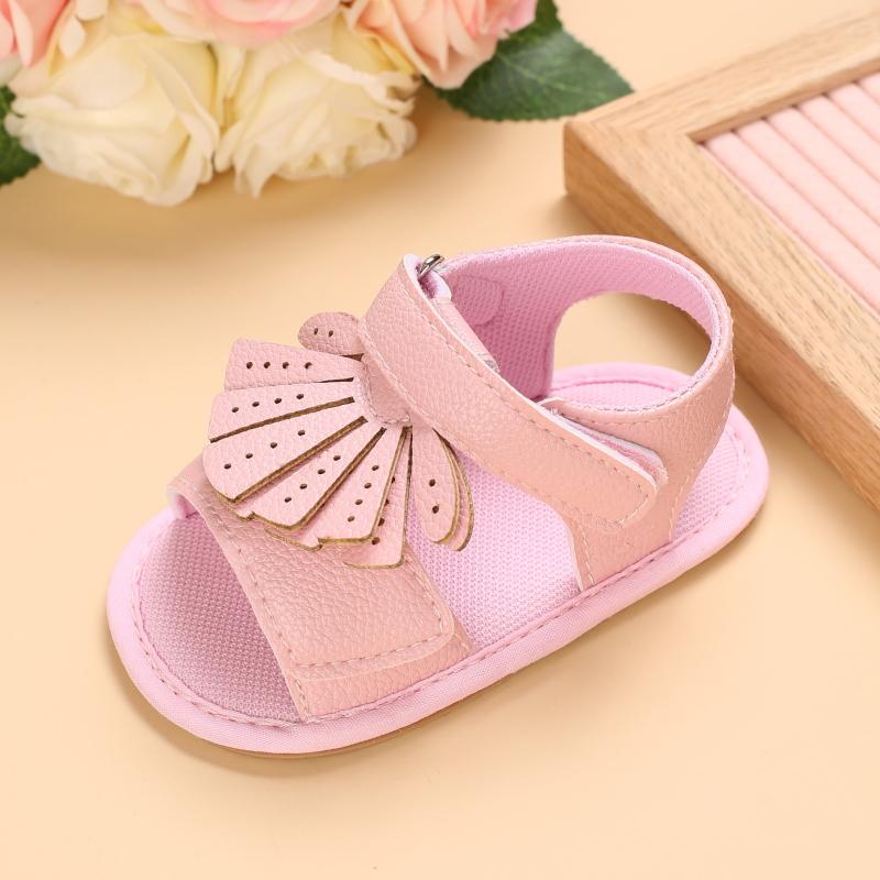 Baby Girl Solid Color Tassel Decor Velcro Strap Sandals - PrettyKid