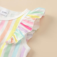 Toddler Girl Colorful Striped Ruffle Armhole Top& Ruffle Trim Shorts Children's Clothing - PrettyKid