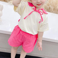 Toddler Girl Rabbit Lapel Top & Shorts - PrettyKid