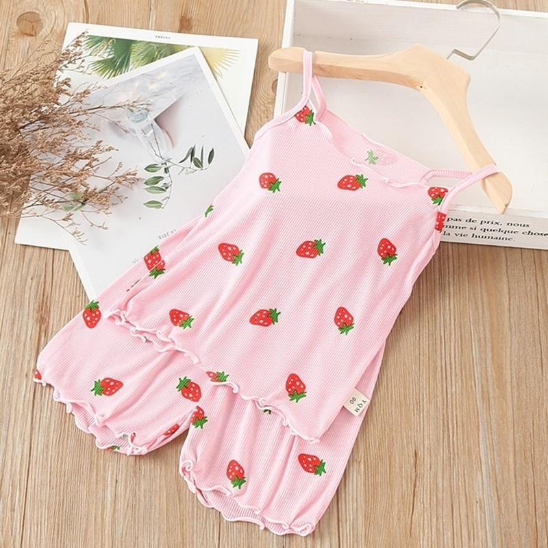 Toddler Girl Strawberry Pattern Summer Cami & Shorts Wholesale Children's Clothing - PrettyKid