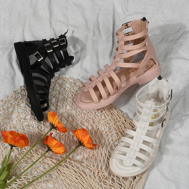 wholesale girls boutique clothing Kid Girl Solid Color Gladiator Sandals Wholesale - PrettyKid