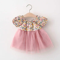 Baby Girl Floral Pattern Summer Mesh Hem Dress - PrettyKid