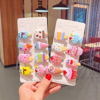 Girl 8pcs Cartoon Ice Cream Hair Clips - PrettyKid