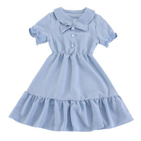 Kid Girl Solid Color Lapel Ruffle Hem Dress - PrettyKid