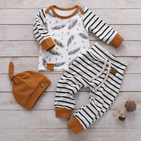 3-piece Feather Stripe Tee, Pants and Hat Set Children's clothing wholesale - PrettyKid