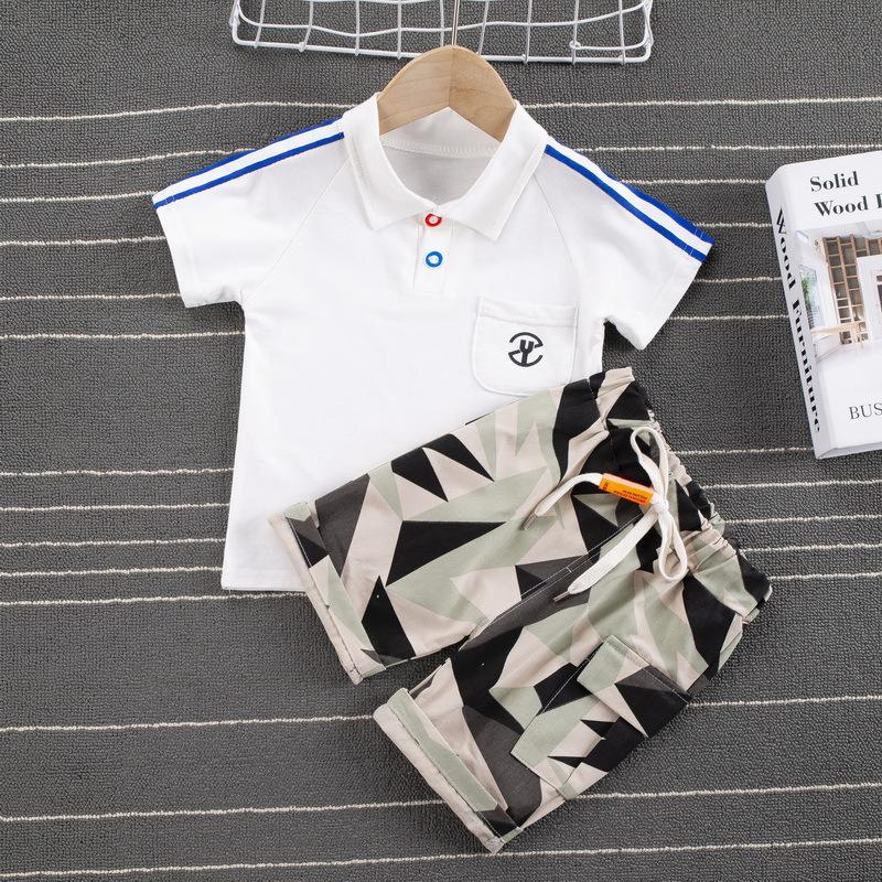 rahigo baby clothes wholesale Toddler Boy Color-block Polo Shirt & Camouflage Print Shorts - PrettyKid