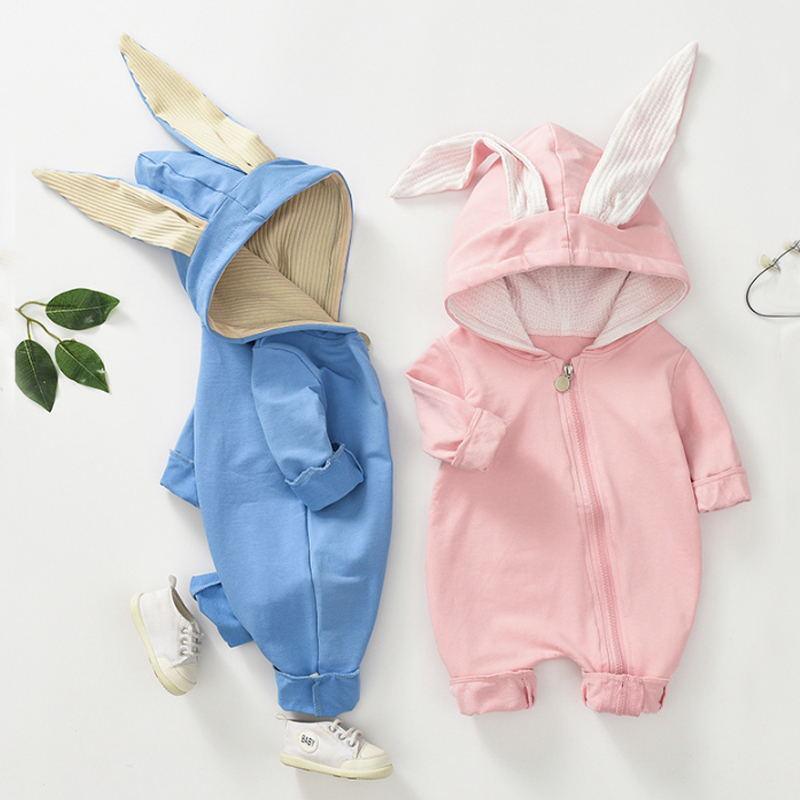 Long-Sleeve Solid 3D Design Rabbit Ear Jumpsuit - PrettyKid